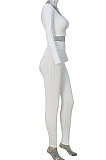 White Women Fashion Solid Color Long Sleeve Square Neck High Waist Long Pants Sets WMDZ834-1
