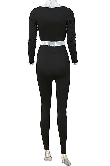 Olive Green Women Fashion Solid Color Long Sleeve Square Neck High Waist Long Pants Sets WMDZ834-4