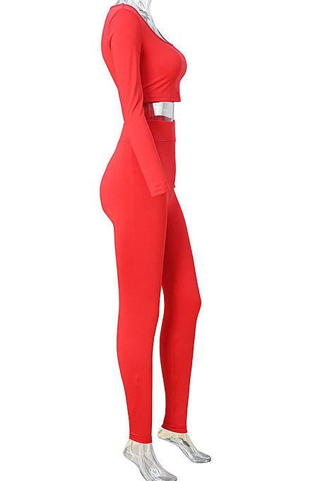 Black Women Fashion Solid Color Long Sleeve Square Neck High Waist Long Pants Sets WMDZ834-3
