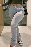Black Women's High Waist Pure Color Ruffle Drawsting Casual Long Pants YFF0618-2