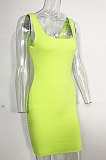 Neon Green Condole Blet Solid Color Bodycon Sexy Mini Dress JSL467-1