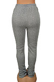 White Women's High Waist Pure Color Ruffle Drawsting Casual Long Pants YFF0618-3