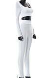 Black Euramerican Women's Autumn Pure Color Long Sleeve High Waist Tight Pants Sets MXXB572-1