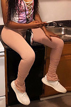 Pink Euramerican Women's Tight Hip Raise Pure Color Sport Ruffle Long Pants MXXB20452-1