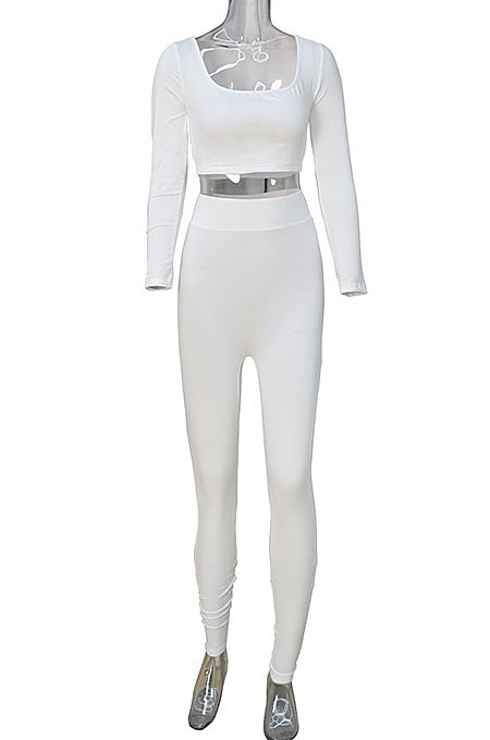 Black Women Fashion Solid Color Long Sleeve Square Neck High Waist Long Pants Sets WMDZ834-3