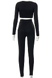 Apricot Euramerican Women's Autumn Pure Color Long Sleeve High Waist Tight Pants Sets MXXB572-3