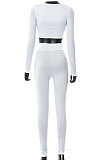 Brown Euramerican Women's Autumn Pure Color Long Sleeve High Waist Tight Pants Sets MXXB572-4