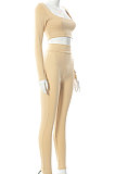 Black Euramerican Women's Autumn Pure Color Long Sleeve High Waist Tight Pants Sets MXXB572-1