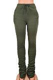 Khaki Women's High Waist Pure Color Ruffle Drawsting Casual Long Pants YFF0618-4