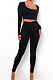 Black Women Fashion Solid Color Long Sleeve Square Neck High Waist Long Pants Sets WMDZ834-3