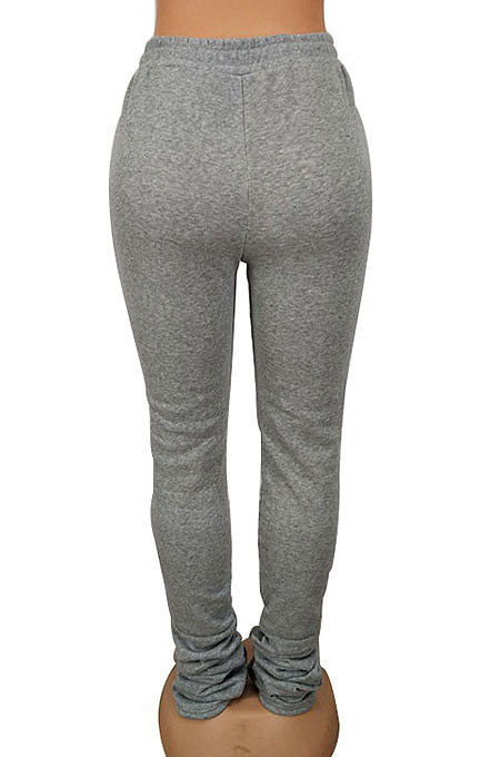 Black Women's High Waist Pure Color Ruffle Drawsting Casual Long Pants YFF0618-2