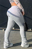 Gray Women's High Waist Pure Color Ruffle Drawsting Casual Long Pants YFF0618-1