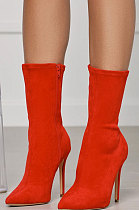Red Side Zipper Pointed High Heel Boots MFY2448-2