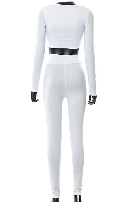 Apricot Euramerican Women's Autumn Pure Color Long Sleeve High Waist Tight Pants Sets MXXB572-3
