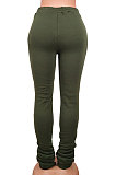 Khaki Women's High Waist Pure Color Ruffle Drawsting Casual Long Pants YFF0618-4