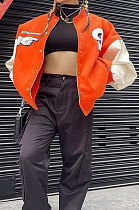 Orange Euramerican Autumn Letters Printing Loose Cardigan Color Matching Outerwear LGF196329