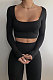 Black Euramerican Women's Autumn Pure Color Long Sleeve High Waist Tight Pants Sets MXXB572-1