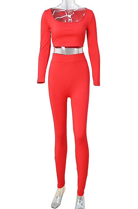 Black Women Fashion Solid Color Long Sleeve Square Neck High Waist Long Pants Sets WMDZ834-3