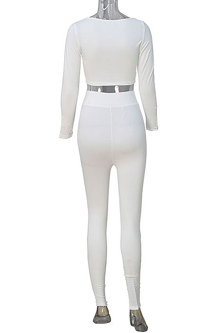 Black Women Fashion Solid Color Long Sleeve Square Neck High Waist Long Pants Sets WMDZ834-3