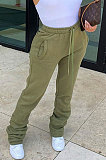 Black Women's High Waist Pure Color Ruffle Drawsting Casual Long Pants YFF0618-2