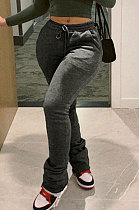 Dark Gray Women's High Waist Pure Color Ruffle Drawsting Casual Long Pants YFF0618-8