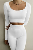 Black Euramerican Women's Autumn Pure Color Long Sleeve High Waist Tight Pants Sets MXXB572-1