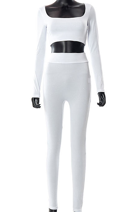 Apricot Euramerican Women's Autumn Pure Color Long Sleeve High Waist Tight Pants Sets MXXB572-3