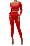 Black Women Fashion Solid Color Long Sleeve Square Neck High Waist Long Pants Sets WMDZ834-3