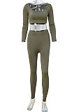 Black Women Fashion Solid Color Long Sleeve Square Neck High Waist Long Pants Sets WMDZ834-3
