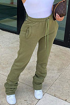 Army Green Women's High Waist Pure Color Ruffle Drawsting Casual Long Pants YFF0618-6