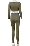 Black Women Fashion Solid Color Long Sleeve Square Neck High Waist Long Pants Sets WMDZ834-3