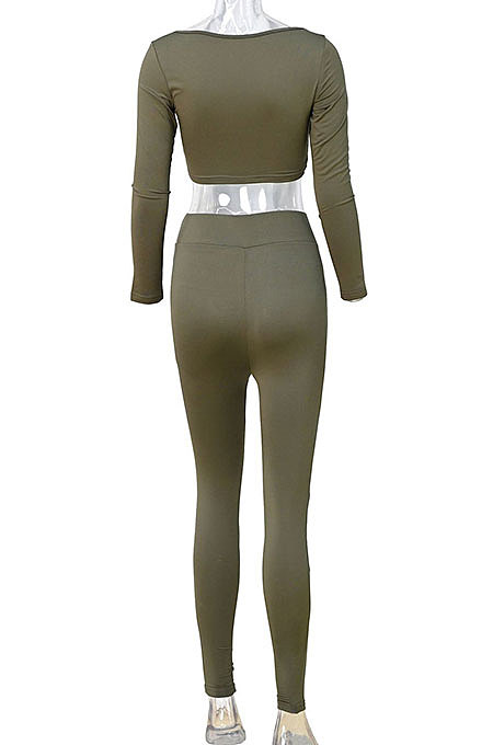 Black Women Fashion Solid Color Long Sleeve Square Neck High Waist Long Pants Sets WMDZ834-3