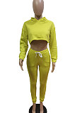 Gray Autumn Winter Hoodie Solid Color Thick Dew Waist Casual Pants Sets XA8037-4