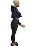 Red Autumn Winter Hoodie Solid Color Thick Dew Waist Casual Pants Sets XA8037-3
