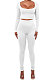 White Women Fashion Solid Color Long Sleeve Square Neck High Waist Long Pants Sets WMDZ834-1