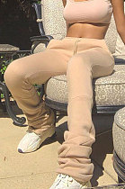 Khaki Women's High Waist Pure Color Ruffle Drawsting Casual Long Pants YFF0618-4