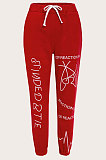 Red Euramerican Fashion Casual Letters Printing High Waist Long Pants SMJR01