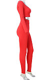 White Women Fashion Solid Color Long Sleeve Square Neck High Waist Long Pants Sets WMDZ834-1