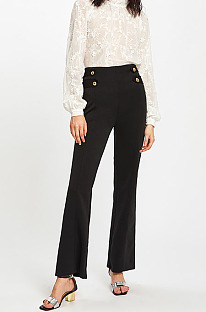 Black Wholesale Zipper Women's High Waist Solid Color Pants SY8180-3