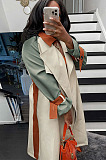 Khaki Casual Autumn Winter Spliced Colors Fashion Coat With Belt GLS10057-1