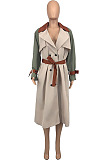 Khaki Casual Autumn Winter Spliced Colors Fashion Coat With Belt GLS10057-1