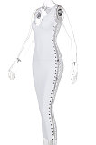 White Euramerican Pure Color Sleeveless Sexy Fashion V Collar Side Spliced Midi Dress BLG144921-1