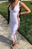 White Euramerican Pure Color Sleeveless Sexy Fashion V Collar Side Spliced Midi Dress BLG144921-1