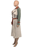 Khaki Casual Autumn Winter Spliced Colors Fashion Coat With Belt GLS10057-1