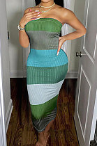 Green Wuramerican Women's Fashion Casual Color Matching Ribber Strapless Midi Dress AYL2027-2