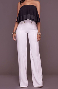 White Wholesale Zipper Women's High Waist Solid Color Pants SY8180-1
