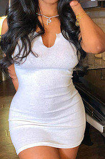 White Pure Color Sexy Hip Sleeveless Bodycon Dresses FWB20231-1