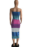 Purple Wuramerican Women's Fashion Casual Color Matching Ribber Strapless Midi Dress AYL2027-1