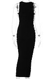 Black Euramerican Pure Color Sleeveless Sexy Fashion V Collar Side Spliced Midi Dress BLG144921-2