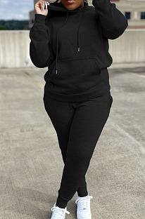 Black New Wholesale Velvet Fabrics Hoodie Jogger Pants Casual Suit SY8839-2